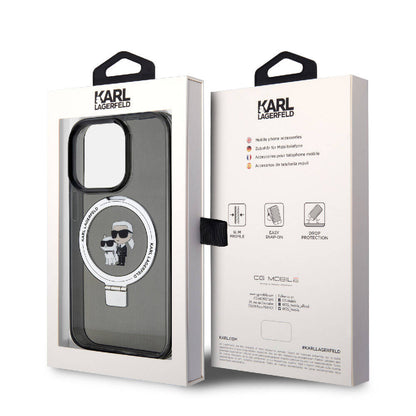Apple iPhone 15 Pro Kılıf Karl Lagerfeld Orjinal Lisanslı M-safe Şarj Özellikli K&C İkonik Baskılı Ring Standlı Kapak Beyaz