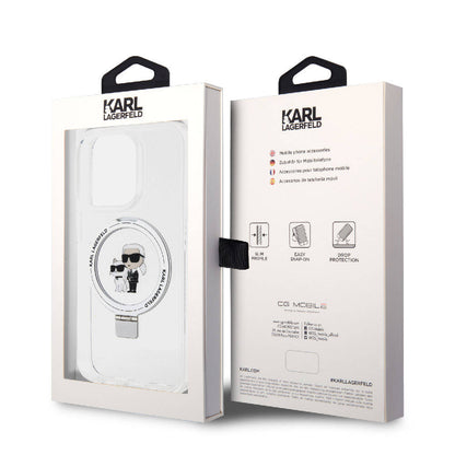 Apple iPhone 15 Pro Kılıf Karl Lagerfeld Orjinal Lisanslı M-safe Şarj Özellikli K&C İkonik Baskılı Ring Standlı Kapak Siyah