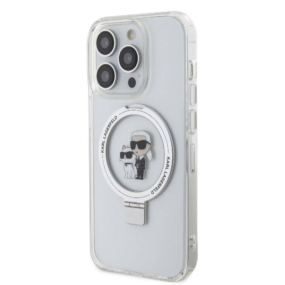 Apple iPhone 15 Pro Kılıf Karl Lagerfeld Orjinal Lisanslı M-safe Şarj Özellikli K&C İkonik Baskılı Ring Standlı Kapak Siyah
