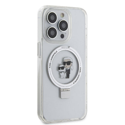 Apple iPhone 15 Pro Kılıf Karl Lagerfeld Orjinal Lisanslı M-safe Şarj Özellikli K&C İkonik Baskılı Ring Standlı Kapak Siyah
