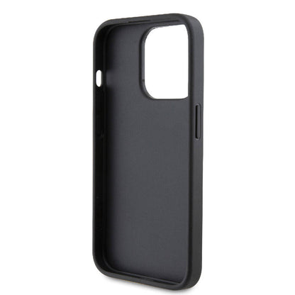 Apple iPhone 15 Pro Kılıf Karl Lagerfeld Orjinal Lisanslı Metal Logo Kartlıklı Saffiano Kapak Siyah