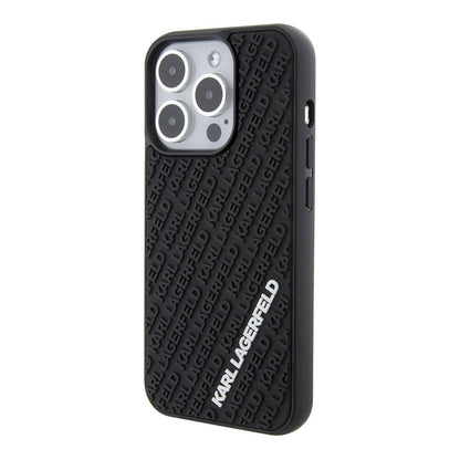 Apple iPhone 15 Pro Kılıf Karl Lagerfeld Silikon 3D Multi Logo Orjinal Lisanslı Kapak Siyah
