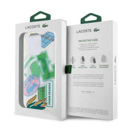 Apple iPhone 15 Pro Kılıf Lacoste Orjinal Lisanslı M-safe Şarj Özellikli Çift Katmanlı Yamalar Desenli Kapak Sarı