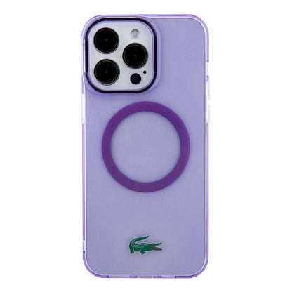 Apple iPhone 15 Pro Kılıf Lacoste Orjinal Lisanslı M-safe Şarj Özellikli İkonik Timsah Logolu Hard Parme Kapak Mor