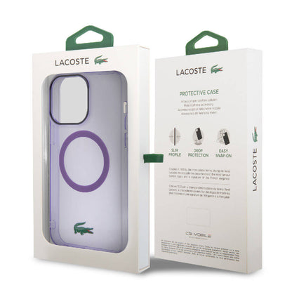 Apple iPhone 15 Pro Kılıf Lacoste Orjinal Lisanslı M-safe Şarj Özellikli İkonik Timsah Logolu Hard Parme Kapak Mor