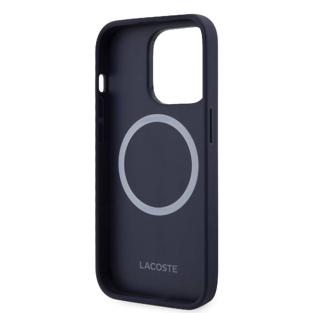 Apple iPhone 15 Pro Kılıf Lacoste Orjinal Lisanslı M-safe Şarj Özellikli PU Deri Görünümlü Karışık Monogram Desenli Kapak Siyah