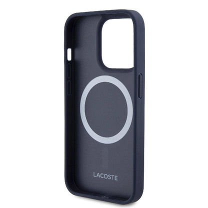 Apple iPhone 15 Pro Kılıf Lacoste Orjinal Lisanslı M-safe Şarj Özellikli PU Deri Görünümlü Karışık Monogram Desenli Kapak Siyah