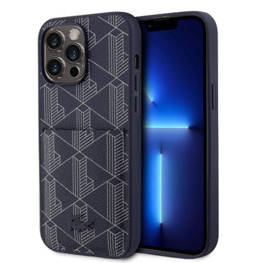 Apple iPhone 15 Pro Kılıf Lacoste Orjinal Lisanslı M-safe Şarj Özellikli PU Deri Görünümlü Kartlıklı Karışık Monogram Desenli Kapak