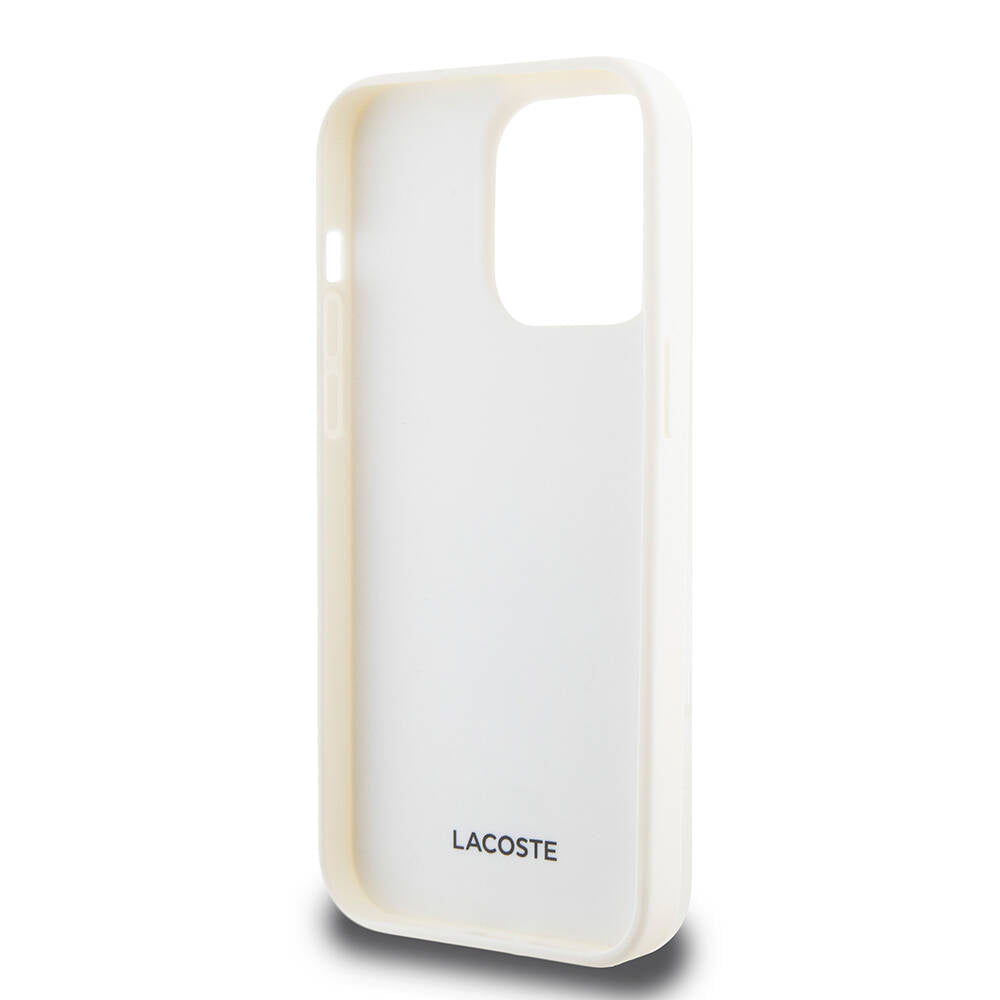 Apple iPhone 15 Pro Kılıf Lacoste Orjinal Lisanslı M-safe Şarj Özellikli PU Deri Görünümlü Kartlıklı Karışık Monogram Desenli Kapak Beyaz