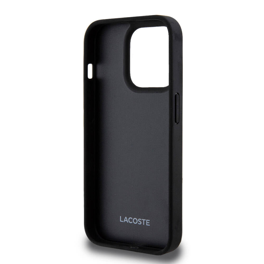 Apple iPhone 15 Pro Kılıf Lacoste Orjinal Lisanslı M-safe Şarj Özellikli PU Deri Görünümlü Kartlıklı Karışık Monogram Desenli Kapak Lacivert