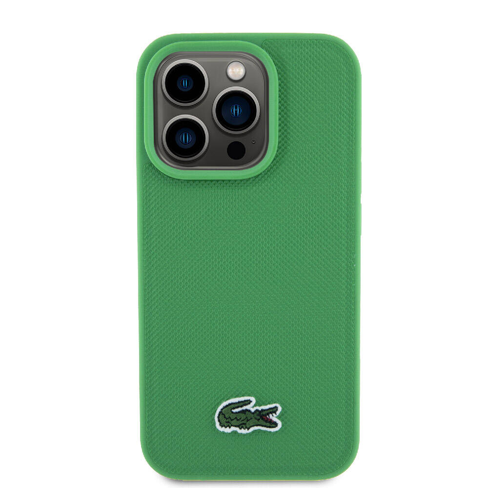 Apple iPhone 15 Pro Kılıf Lacoste Orjinal Lisanslı PU Pike Desenli Arka Yüzey İkonik Timsah Dokuma Logolu Kapak Kırmızı
