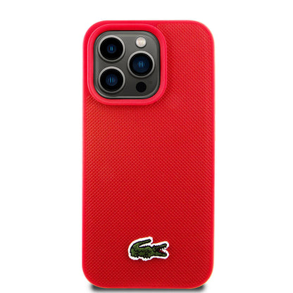 Apple iPhone 15 Pro Kılıf Lacoste Orjinal Lisanslı PU Pike Desenli Arka Yüzey İkonik Timsah Dokuma Logolu Kapak Siyah
