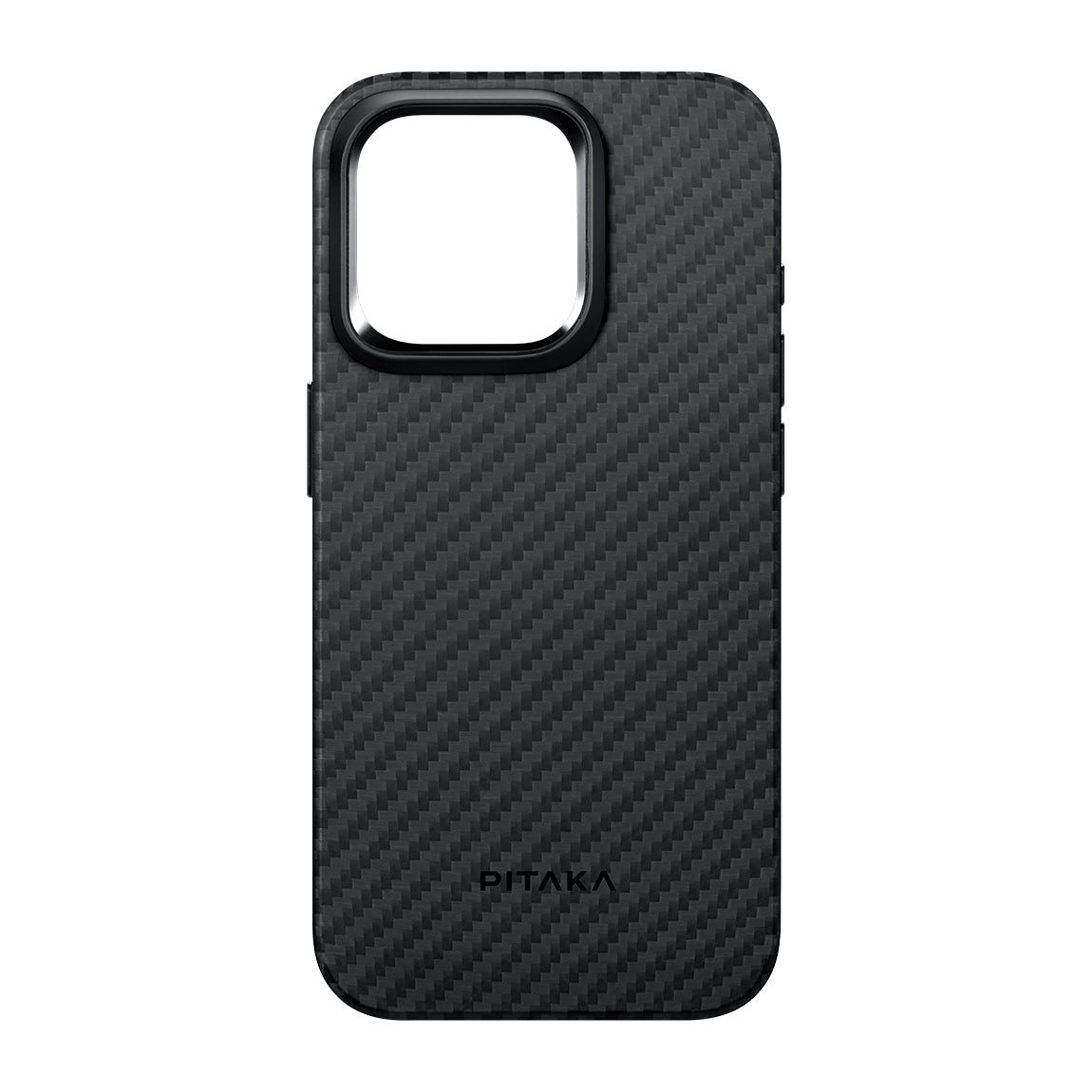 Apple iPhone 15 Pro Kılıf M-safe Şarj Özellikli 1500D Aramid Fiber Pitaka Military-Grade Classic Serisi Black-Grey Twill Kapak Siyah-Gri