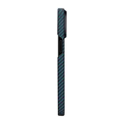 Apple iPhone 15 Pro Kılıf M-safe Şarj Özellikli 1500D Aramid Fiber Pitaka Ultra-Slim Classic Serisi Black-Blue Twill Kapak Siyah-Mavi