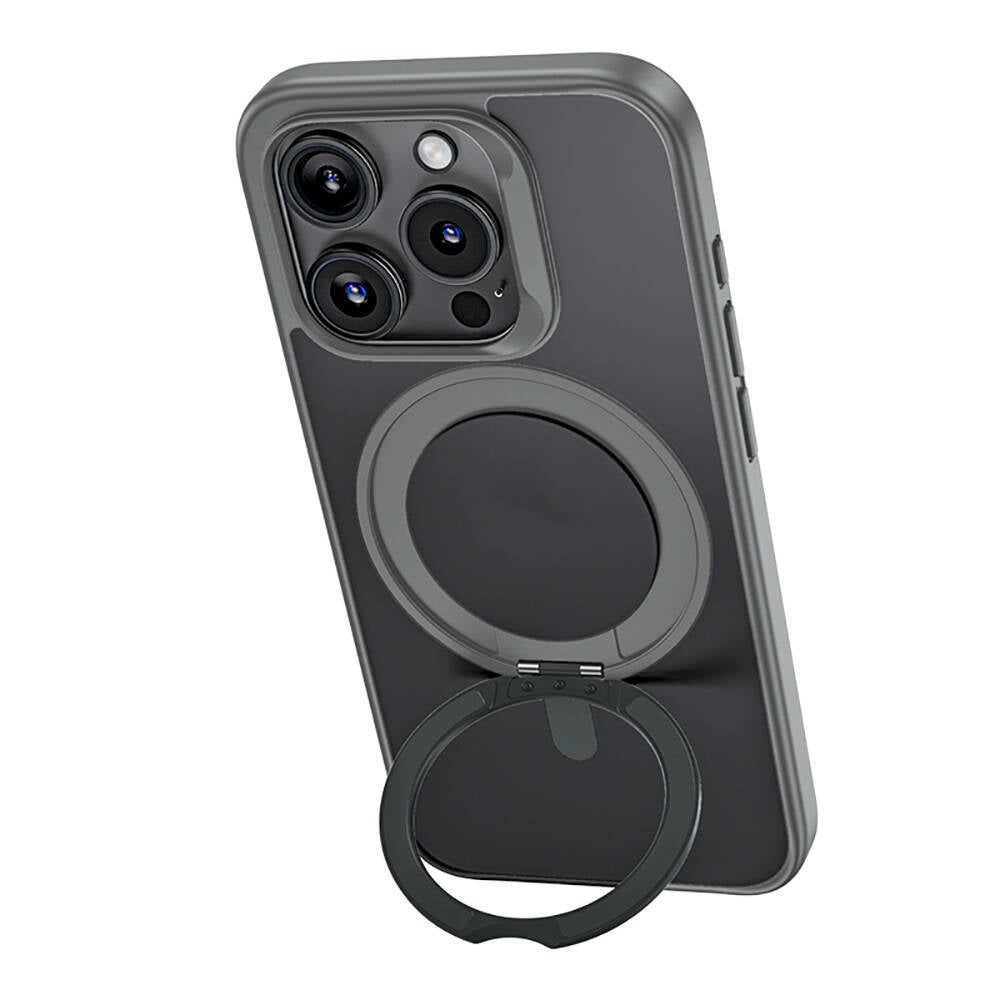 Apple iPhone 15 Pro Case M-safe Charging Feature 360° Rotating Benks Pop Stand Cover Gray 
