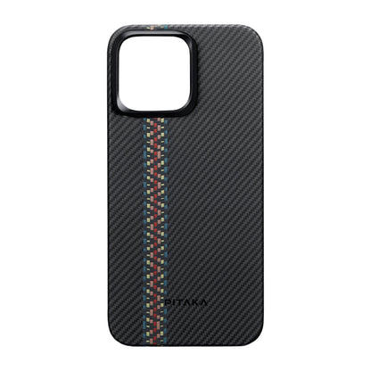 Apple iPhone 15 Pro Kılıf M-safe Şarj Özellikli 600D Aramid Fiber Pitaka Tactile Woven Orchestra Serisi Rhapsody Kapak Siyah