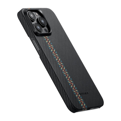 Apple iPhone 15 Pro Kılıf M-safe Şarj Özellikli 600D Aramid Fiber Pitaka Tactile Woven Orchestra Serisi Rhapsody Kapak Siyah
