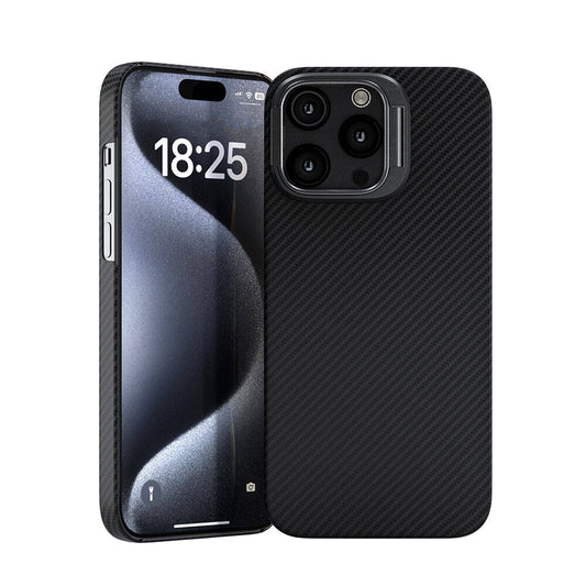 Apple iPhone 15 Pro Kılıf M-safe Şarj Özellikli 600D Kevlar Zore Krek Karbon Standlı Kapak