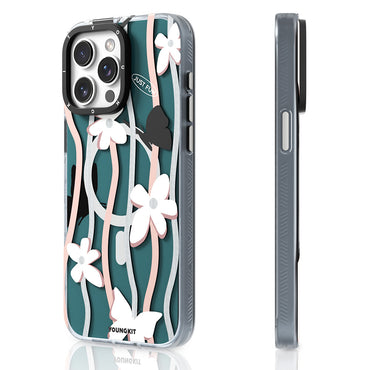 Apple iPhone 15 Pro Kılıf M-safe Şarj Özellikli Airbagli Çift Katmanlı Youngkit Star&Butterfly Serisi Kapak Gri