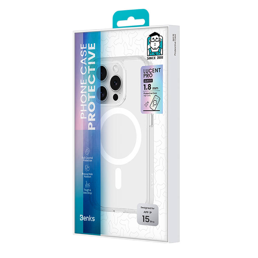 Apple iPhone 15 Pro Case M-safe Charging Feature Airbag Transparent Benks LucentPro Series Cover Transparent 