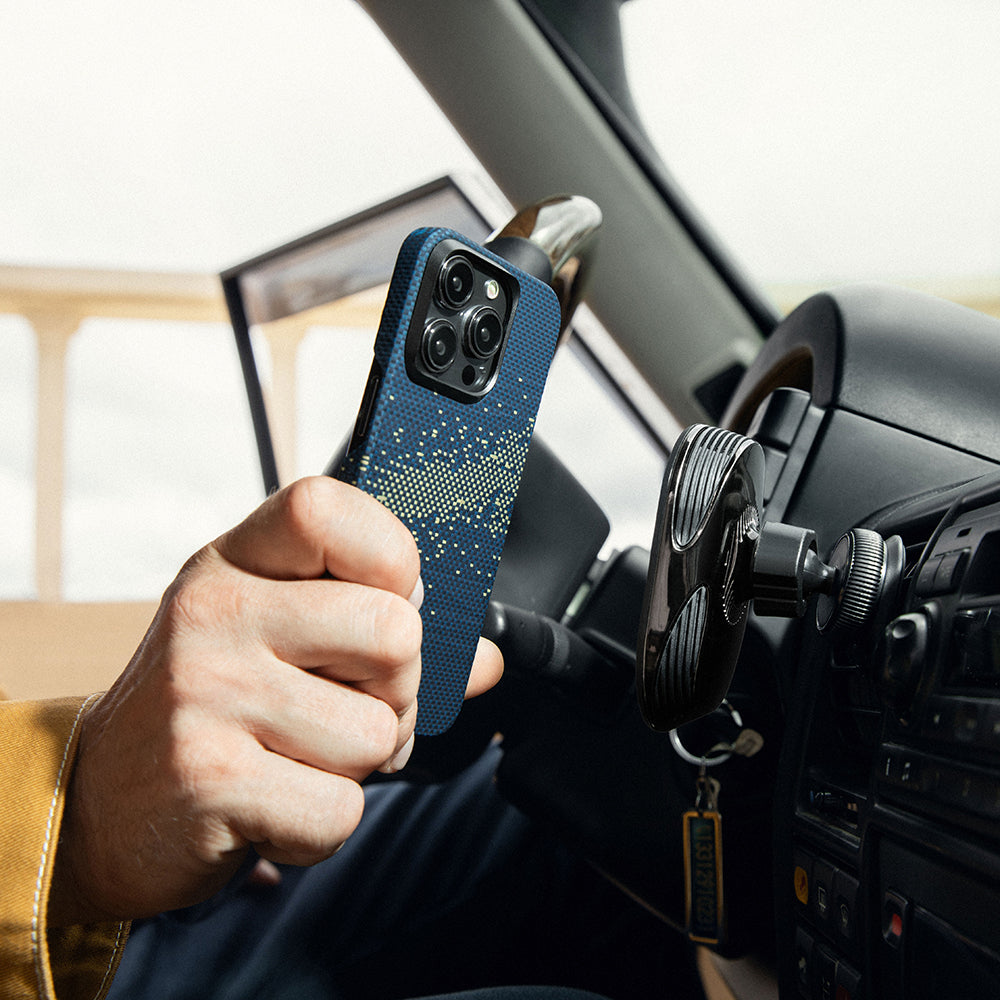 Apple iPhone 15 Pro Kılıf M-safe Şarj Özellikli Aramid Fiber Pitaka Tactile Woven Starpeak Serisi Milky Way Galaxy Kapak Mavi