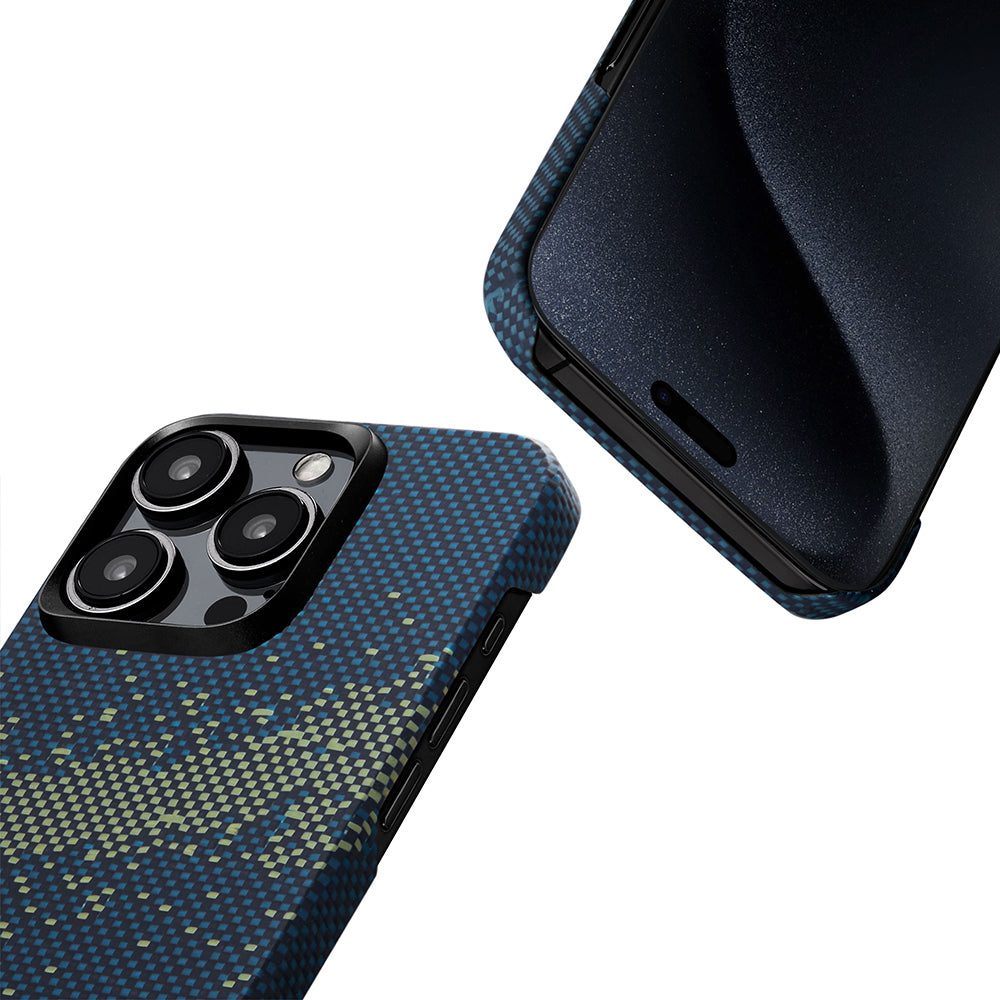 Apple iPhone 15 Pro Kılıf M-safe Şarj Özellikli Aramid Fiber Pitaka Tactile Woven Starpeak Serisi Milky Way Galaxy Kapak Mavi
