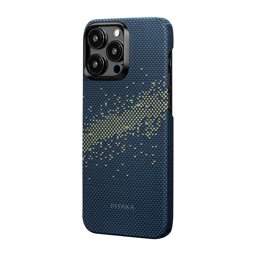 Apple iPhone 15 Pro Kılıf M-safe Şarj Özellikli Aramid Fiber Pitaka Tactile Woven Starpeak Serisi Milky Way Galaxy Kapak Mavi