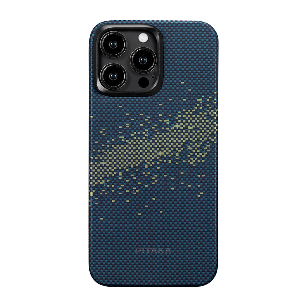 Apple iPhone 15 Pro Kılıf M-safe Şarj Özellikli Aramid Fiber Pitaka Tactile Woven Starpeak Serisi Milky Way Galaxy Kapak Mavi