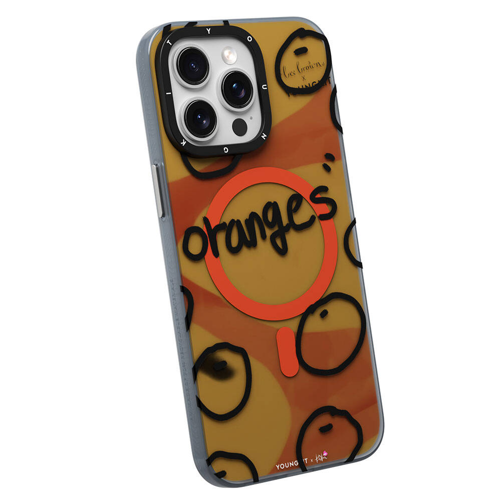 Apple iPhone 15 Pro Case M-safe Charging Feature Bee Brown Design Youngkit Funny Series Cover Orange 