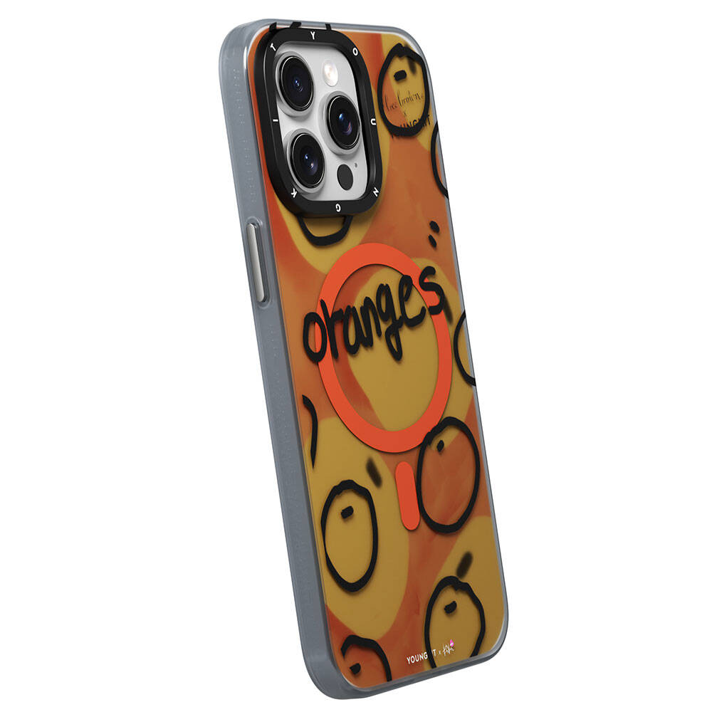Apple iPhone 15 Pro Case M-safe Charging Feature Bee Brown Design Youngkit Funny Series Cover Orange 