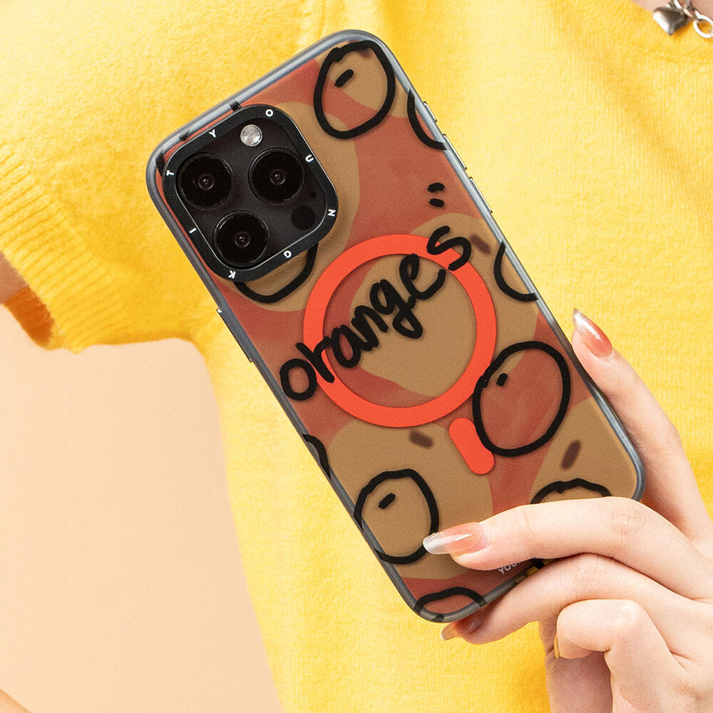 Apple iPhone 15 Pro Case M-safe Charging Feature Bee Brown Design Youngkit Funny Series Cover Orange 