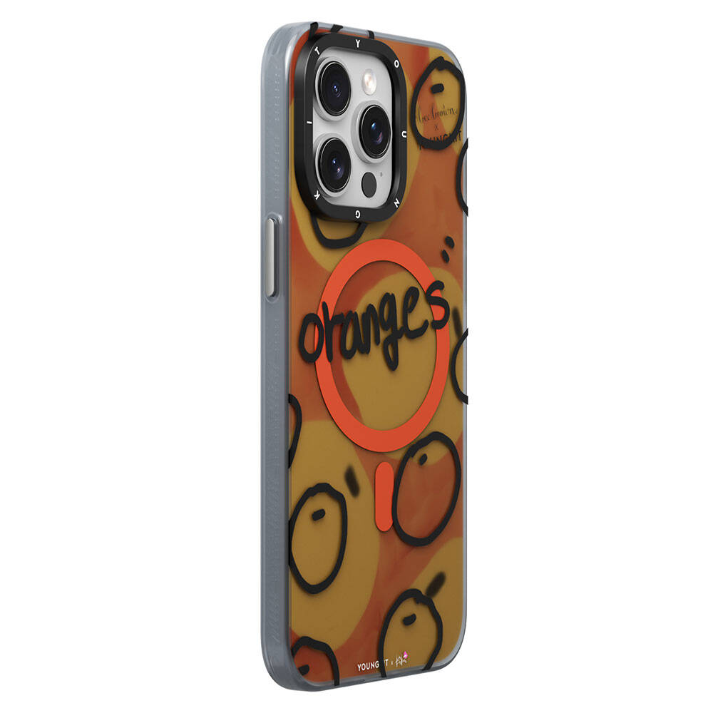 Apple iPhone 15 Pro Case M-safe Charging Feature Bee Brown Design Youngkit Funny Series Cover Orange 