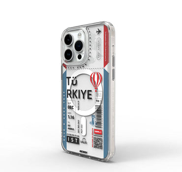 Apple iPhone 15 Pro Case with M-safe Charging Feature, Ticket Pattern, Wiwu Turkey B Series Cover Blue 