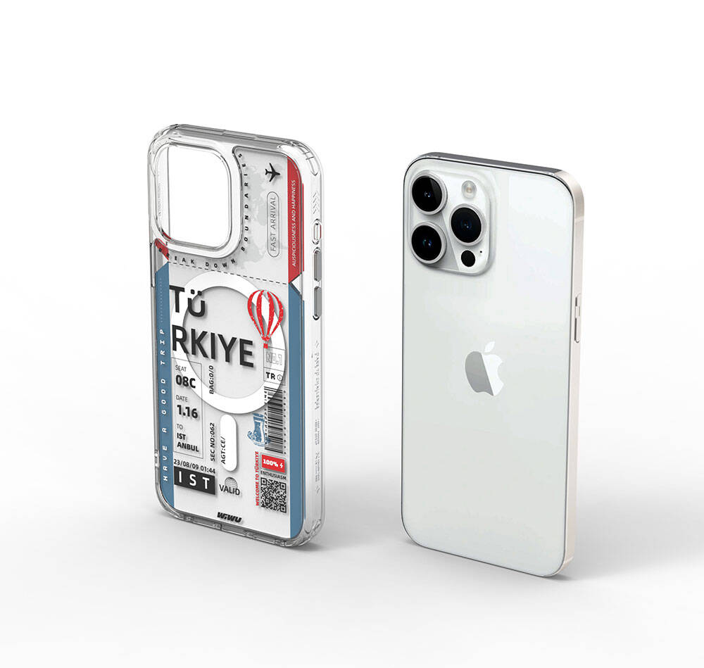 Apple iPhone 15 Pro Case with M-safe Charging Feature, Ticket Pattern, Wiwu Turkey B Series Cover, Pink 