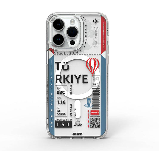 Apple iPhone 15 Pro Case with M-safe Charging Feature, Ticket Pattern, Wiwu Turkey B Series Cover Blue 