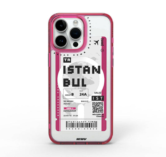Apple iPhone 15 Pro Case with M-safe Charging Feature, Ticket Pattern, Wiwu Turkey B Series Cover, Pink 