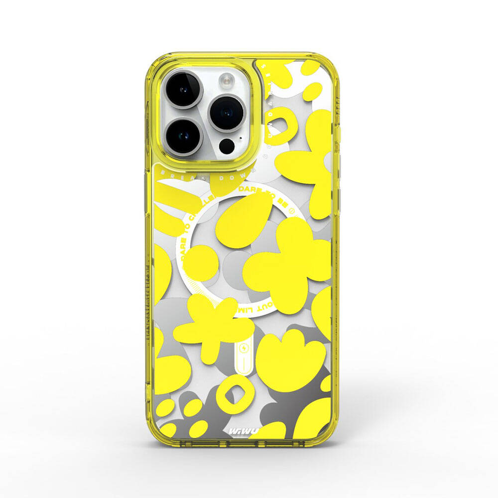 Apple iPhone 15 Pro Case M-safe Charging Feature Paint Patterned Wiwu Fluorescent G Series Cover Green 