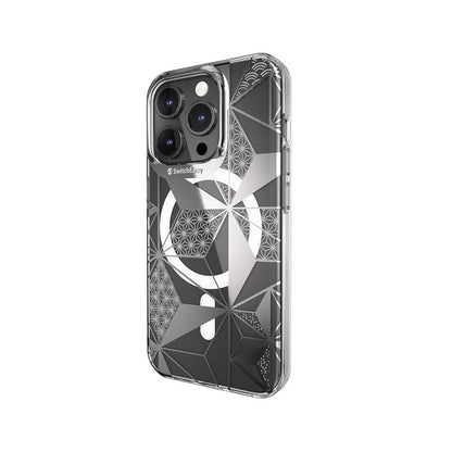 Apple iPhone 15 Pro Kılıf M-safe Şarj Özellikli Çift IMD Baskılı Lisanslı Switcheasy Artist-M Asanoha Kapak Gri