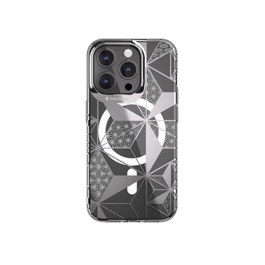 Apple iPhone 15 Pro Kılıf M-safe Şarj Özellikli Çift IMD Baskılı Lisanslı Switcheasy Artist-M Asanoha Kapak Gri