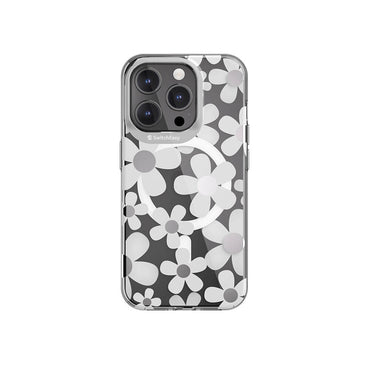 Apple iPhone 15 Pro Kılıf M-safe Şarj Özellikli Çift IMD Baskılı Lisanslı Switcheasy Artist-M Fleur Kapak Gri
