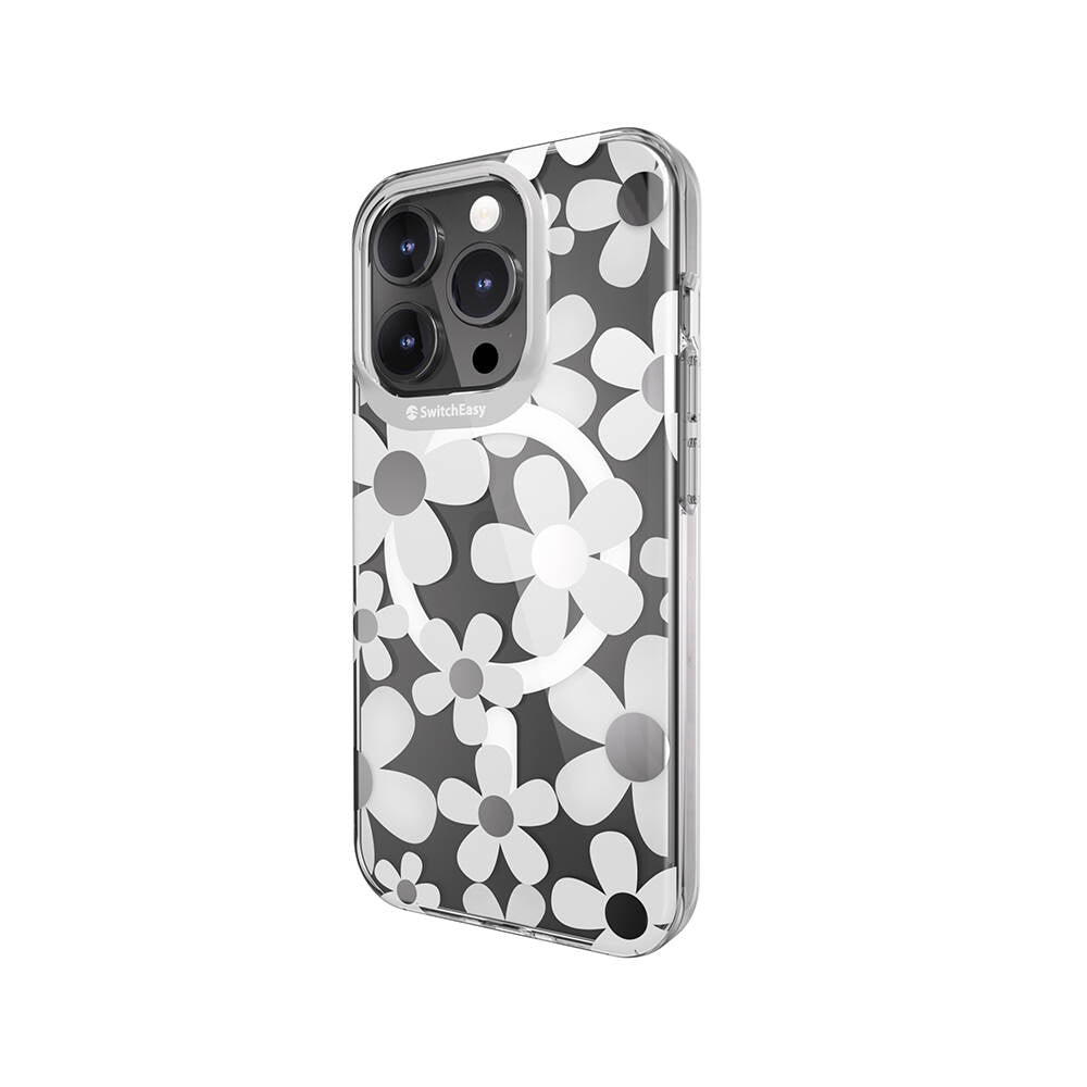Apple iPhone 15 Pro Kılıf M-safe Şarj Özellikli Çift IMD Baskılı Lisanslı Switcheasy Artist-M Fleur Kapak Gri