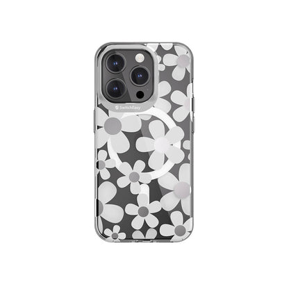 Apple iPhone 15 Pro Kılıf M-safe Şarj Özellikli Çift IMD Baskılı Lisanslı Switcheasy Artist-M Fleur Kapak Gri