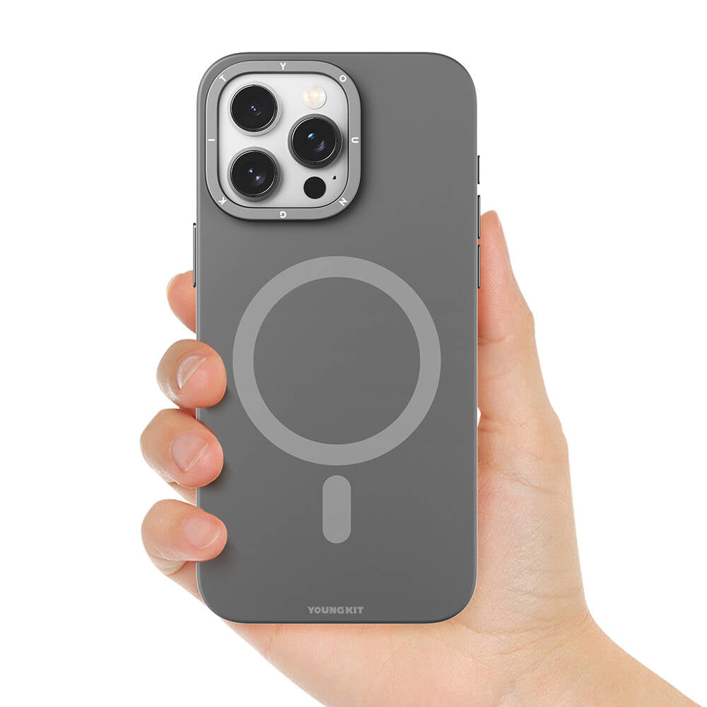Apple iPhone 15 Pro Case M-safe Charging Feature Scratch and Wear Resistant Youngkit Velvet Series Cover Gray 