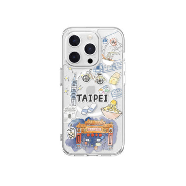 Apple iPhone 15 Pro Kılıf M-safe Şarj Özellikli Çizim Desenli Şok Önleyicili Şeffaf Lisanslı Switcheasy City-M Taipei Kapak Renksiz