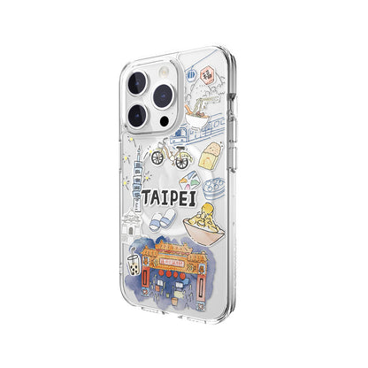 Apple iPhone 15 Pro Kılıf M-safe Şarj Özellikli Çizim Desenli Şok Önleyicili Şeffaf Lisanslı Switcheasy City-M Taipei Kapak Renksiz
