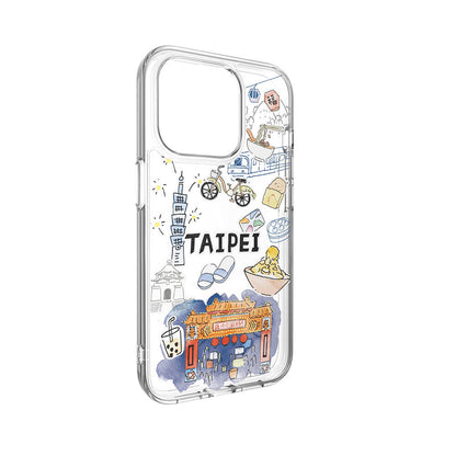 Apple iPhone 15 Pro Kılıf M-safe Şarj Özellikli Çizim Desenli Şok Önleyicili Şeffaf Lisanslı Switcheasy City-M Taipei Kapak Renksiz