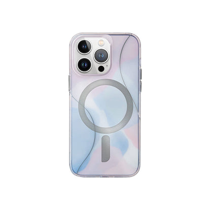 Apple iPhone 15 Pro Kılıf M-safe Şarj Özellikli Dalgalı Çizgi Desenli Coehl Palette Kapak Mavi