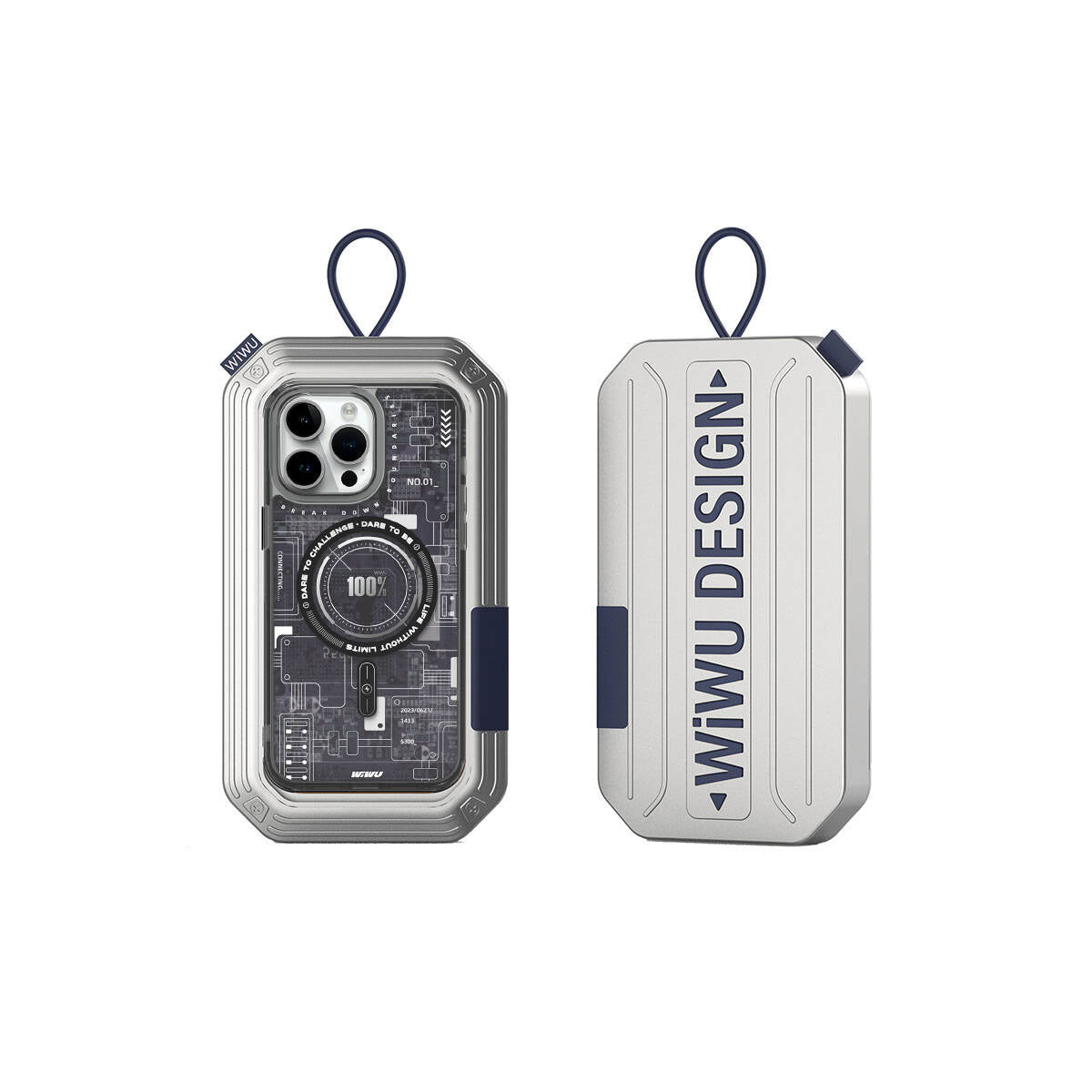 Apple iPhone 15 Pro Case M-safe Charging Feature Patterned Wiwu Mecha Circuit H Series Cover Gray 