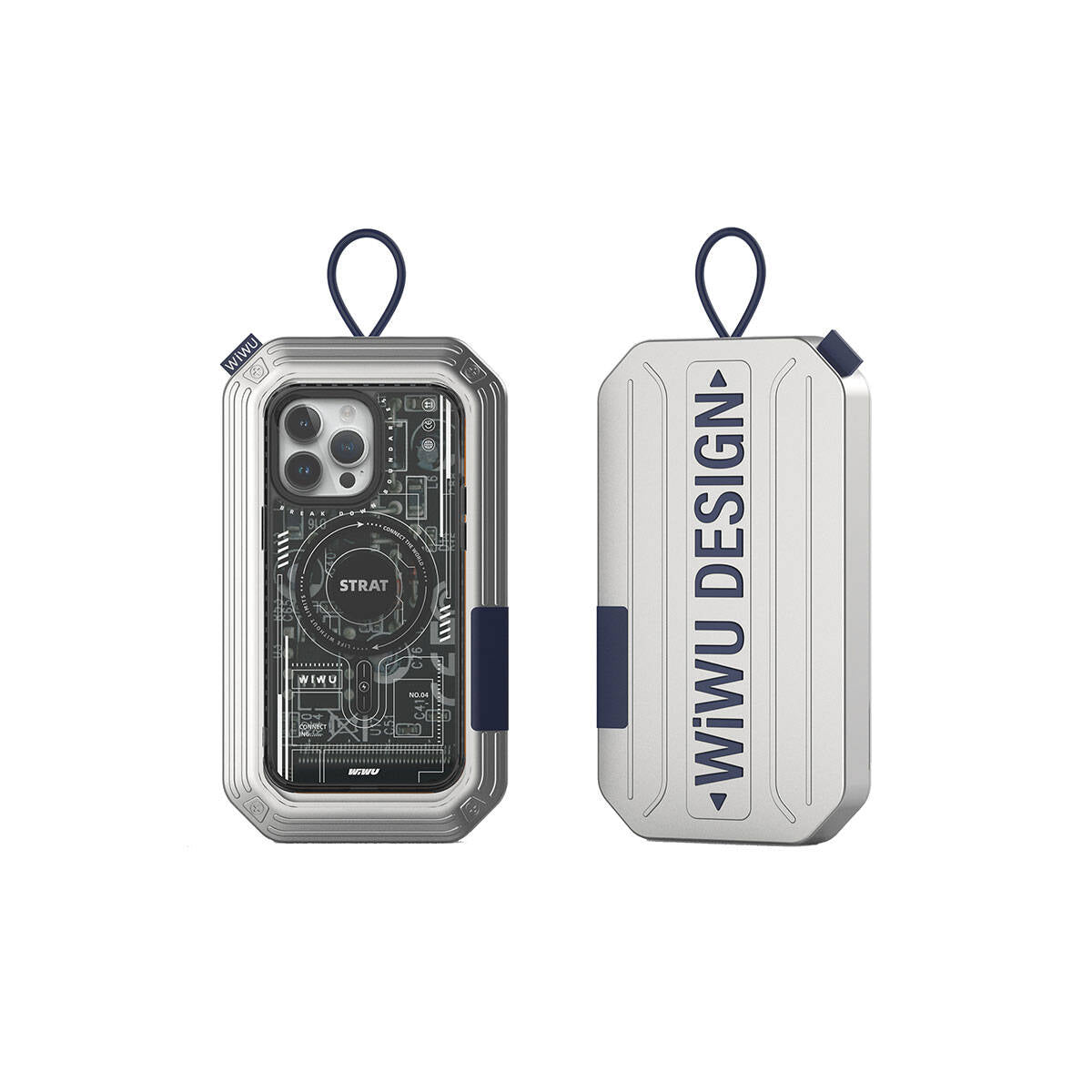 Apple iPhone 15 Pro Case M-safe Charging Feature Patterned Wiwu Mecha Circuit H Series Cover Gray 