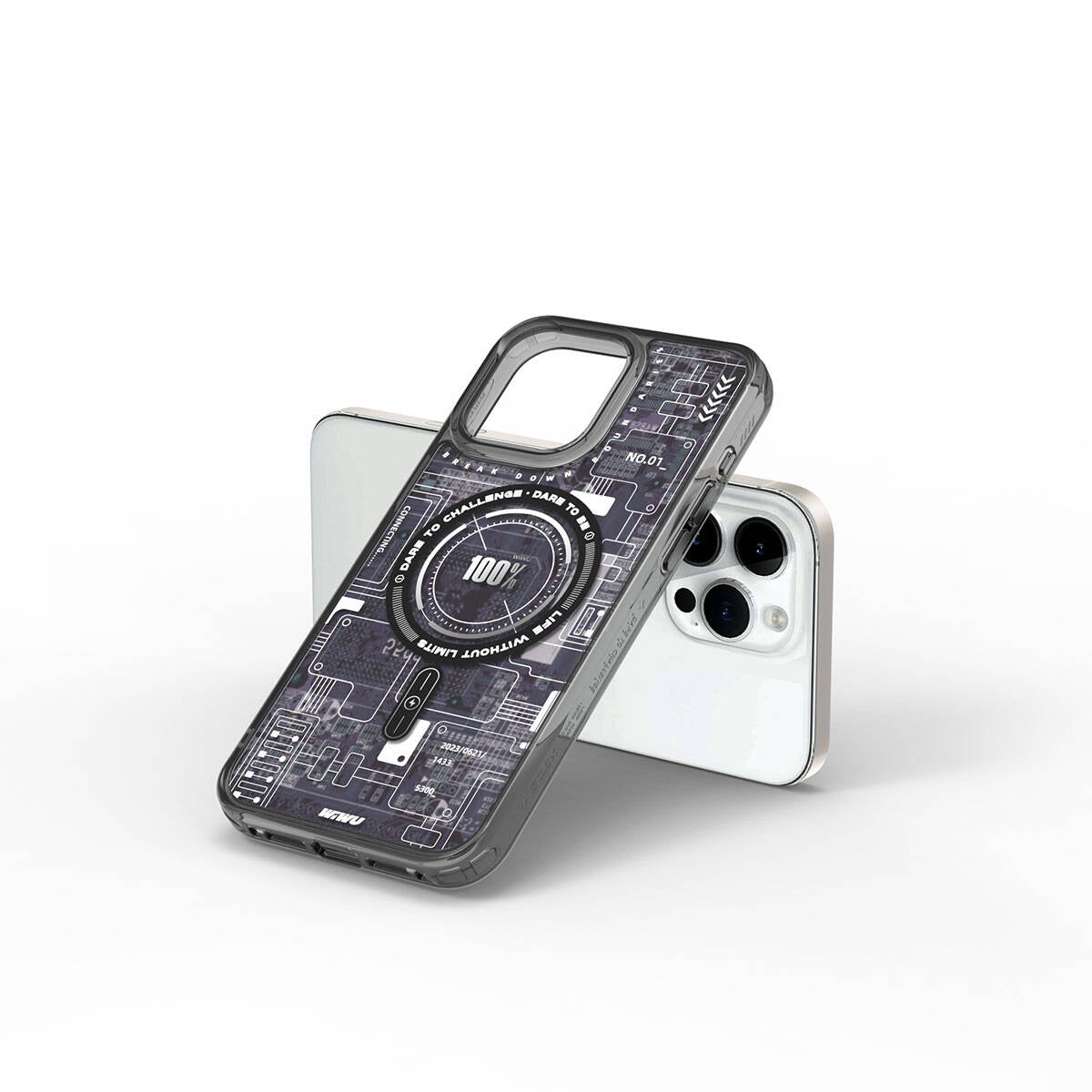 Apple iPhone 15 Pro Case M-safe Charging Feature Patterned Wiwu Mecha Circuit H Series Cover Gray 